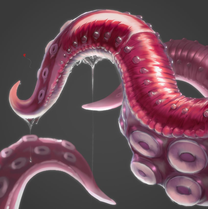 absurd_res ambiguous_gender bodily_fluids detailed digital_media_(artwork) dripping genital_fluids glistening glistening_body glossy_body hazed01 heart_symbol hi_res leaking_precum lubricated precum precum_drip simple_background slime solo suction_cup tentacle tentacle_creature wet