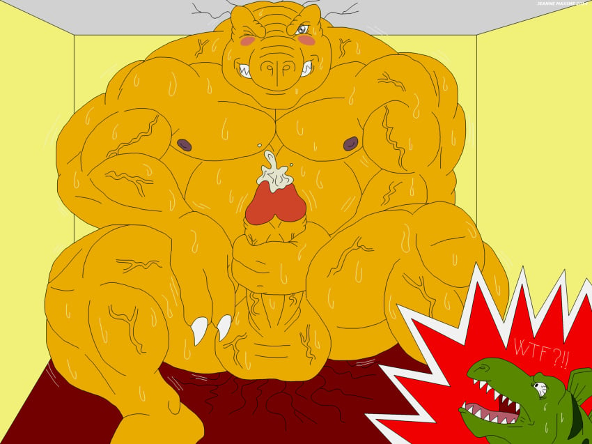 2014 abs anthro balls biceps big_balls big_muscles big_penis blush claws cum dinosaur erection extreme_dinosaurs fangs green_skin growth hyper macro male male_only masturbation maxime-jeanne muscles nipples nude pecs penis reptile room_filling sauropod scales scalie stegosaurus stegz_(extreme_dinosaurs) sweat t-bone_(extreme_dinosaurs) theropod topless tyrannosaurus_rex vein