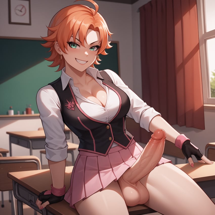 ai_generated big_dick big_penis candy_boi_commission dickgirl futa_only futanari ginger ginger_hair nora_valkyrie penis pink_skirt rwby smug smug_face smug_grin smug_smile vinivini_art