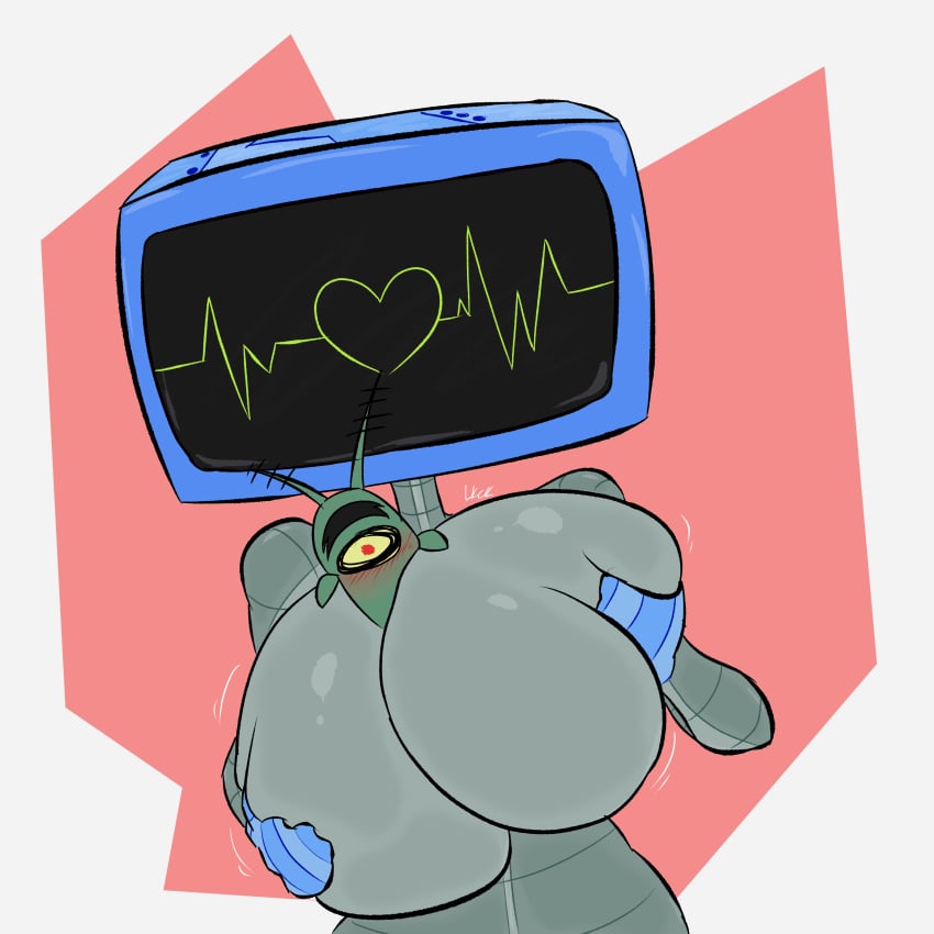 1boy 1girls 2d anthro big_breasts boobjob breast_grab breast_squish breasts computer_head computer_monitor copepod duo female humanoid karen_plankton large_breasts leekcheek male nickelodeon paizuri plankton_(species) robot robot_girl robot_humanoid screen_face sheldon_j._plankton spongebob_squarepants