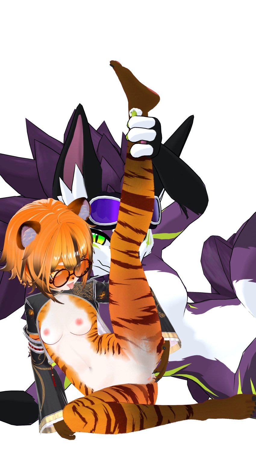 3d_(artwork) absurd_res aikume arknights digital_media_(artwork) duo felid hi_res hypergryph mammal pantherine studio_montagne tiger waaifu_(arknights)