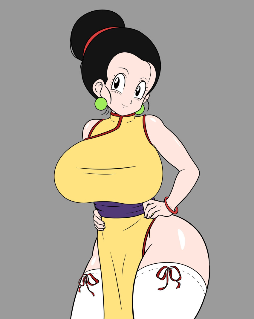 ass black_hair breasts chi-chi_(dragon_ball) chichi chinese_clothes dragon_ball dragon_ball_super earrings female hair_ornament large_breasts smile solo