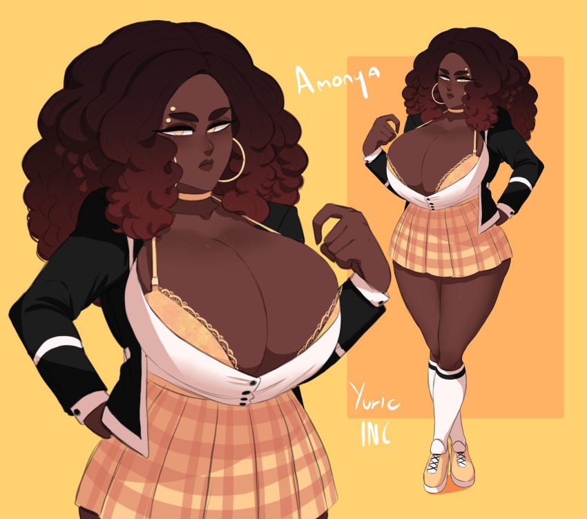 amonya_(yuric_inc) big_breasts bra dark-skinned_female huge_breasts hyper_breasts large_breasts lucaslife_(yuric_inc) massive_breasts school_uniform yuric_inc