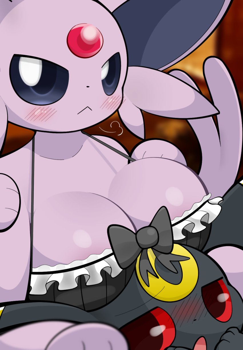 big_breasts breasts duo eeveelution espeon female generation_2_pokemon hi_res male male/female nintendo pokemon pokemon_(species) sateco umbreon