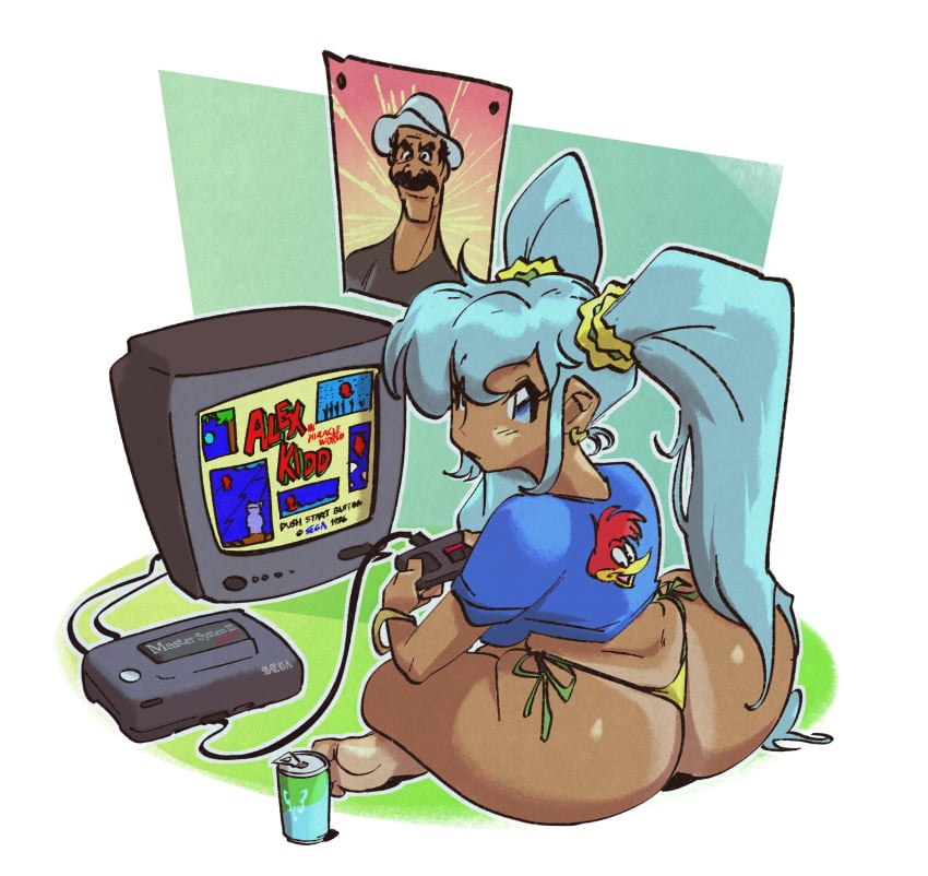 1girls alex_kidd ass big_ass blue_eyes blue_hair brazil brazilian brazilian_female brazilian_miku breasts chespirito crossover don_ramon drinking el_chavo_(series) el_chavo_del_ocho female hair hatsune_miku huge_ass indoors kazooie latin_american_hatsune_miku_(meme) light-skinned_male light_skin looking_at_viewer looking_back looking_back_at_viewer sega slb tagmesolo tan tan-skinned_female tan_body tan_skin tanline tanned tanned_skin the_woody_woodpecker_show universal_studios vocaloid woody_woodpecker