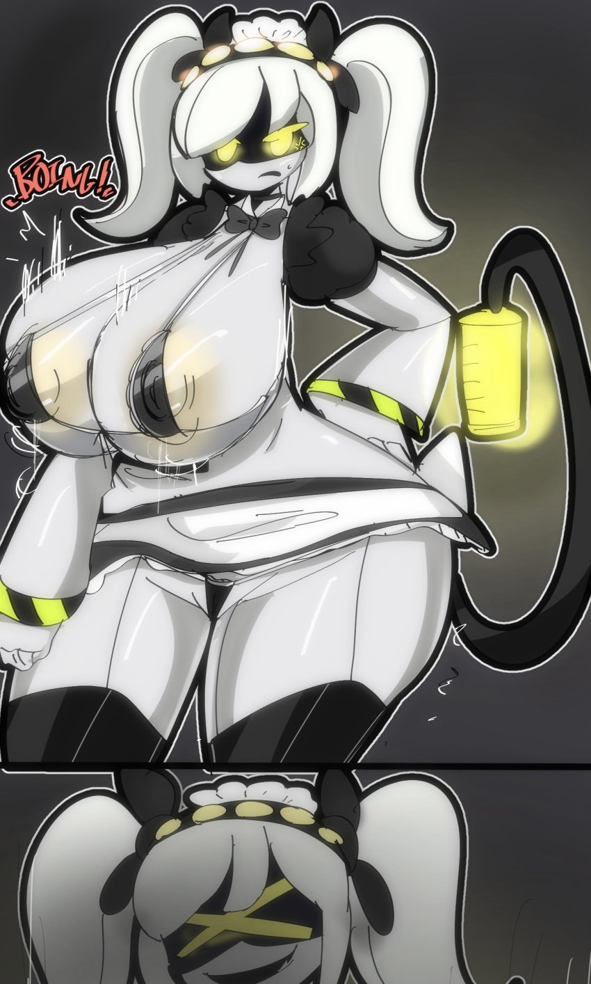 big_ass big_breasts bikini breasts bursting_breasts clothed female huge_ass huge_breasts j_(murder_drones) kotarodayo1126 large_breasts maid maid_uniform murder_drones nipple_slip revealing_clothes robot robot_girl teasing