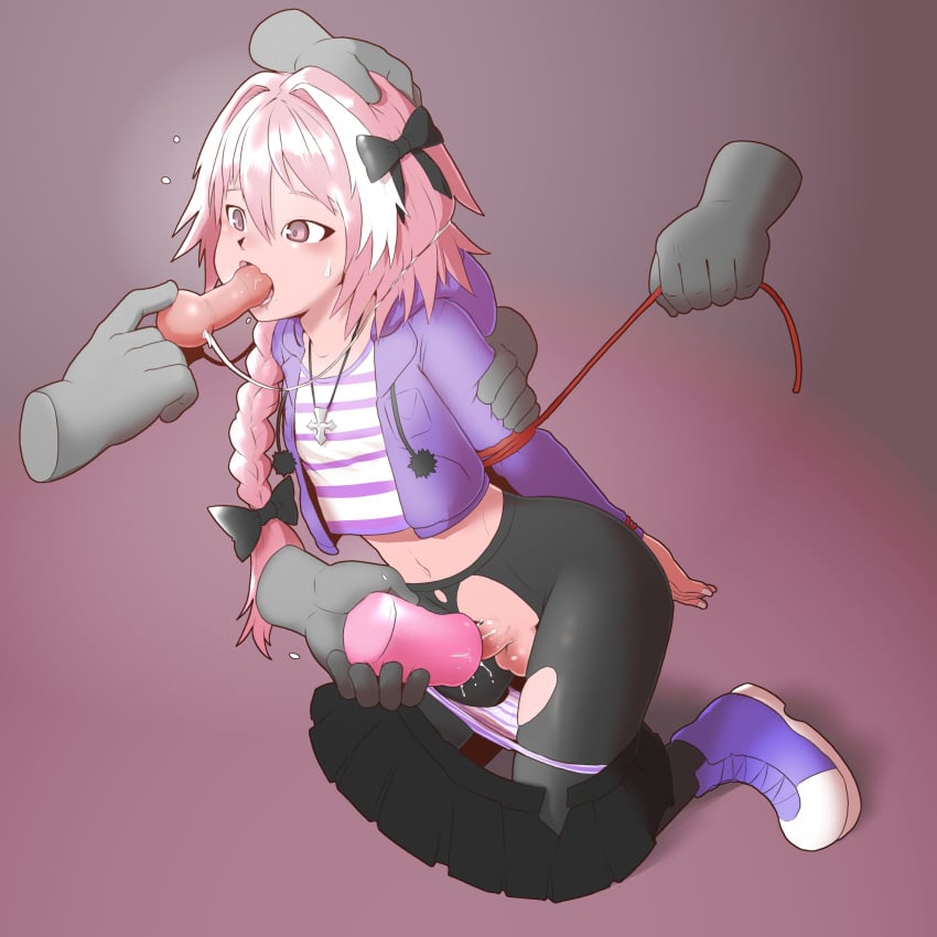 anon astolfo_(fate) bondage fate/grand_order fate_(series) femboy fleshlight gag nimbletail object_in_mouth panties panties_down penis_gag ripped_clothing rope rope_bondage skirt skirt_down tagme