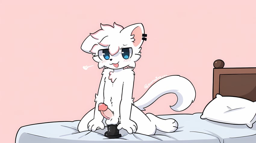 1boy 2d ai_generated anthro boykisser boykisser_(meme) dildo dildo_in_ass furry furry_gay furry_male furry_only gay gay_furry in_bed makergpu male male_focus male_only naked riding_dildo sex_toy silly_cat_(mauzymice) simple_background solo solo_anthro solo_focus solo_male tagme