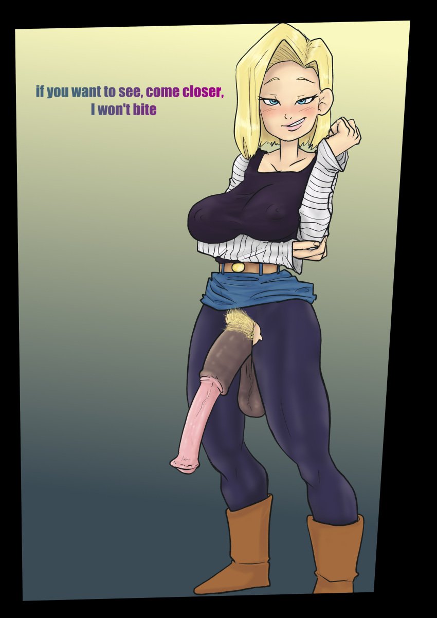 android_18 blonde_hair dragon_ball futa_only futanari hairy horse_penis horsecock