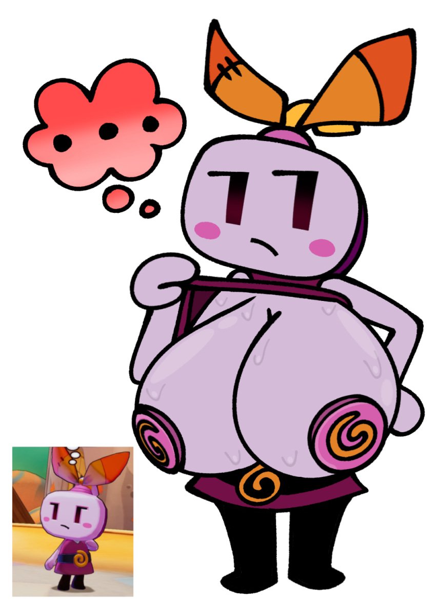 aged_up blush blush_stickers breasts clothed clothing clothing_lift covered_nipples female female_only hi_res huge_breasts humanoid hyper hyper_breasts ireen_(mario) machine mario_(series) mario_and_luigi:_brothership mario_and_luigi_(series) mario_bros nintendo no_bra purple_body purple_skin robot robot_girl robot_humanoid short_stack shortstack skeletonhearts solo teasing