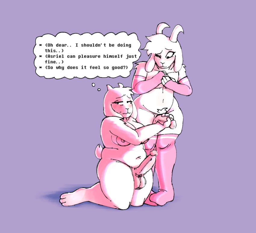 age_difference anonymous_artist anthro asriel_dreemurr big_breasts blush bodily_fluids boss_monster_(undertale) bovid breasts caprine clothing duo english_text erection femboy futa_on_male genital_fluids goat gynomorph half-closed_eyes handjob incest incest_(lore) intersex intersex/male kneeling legwear male mammal mature_intersex mother_(lore) mother_and_child_(lore) mother_and_son_(lore) narrowed_eyes parent_(lore) parent_and_child_(lore) parent_and_son_(lore) penile precum reluctant sex slightly_chubby son_(lore) text thick_thighs thigh_highs toriel undertale undertale_(series)