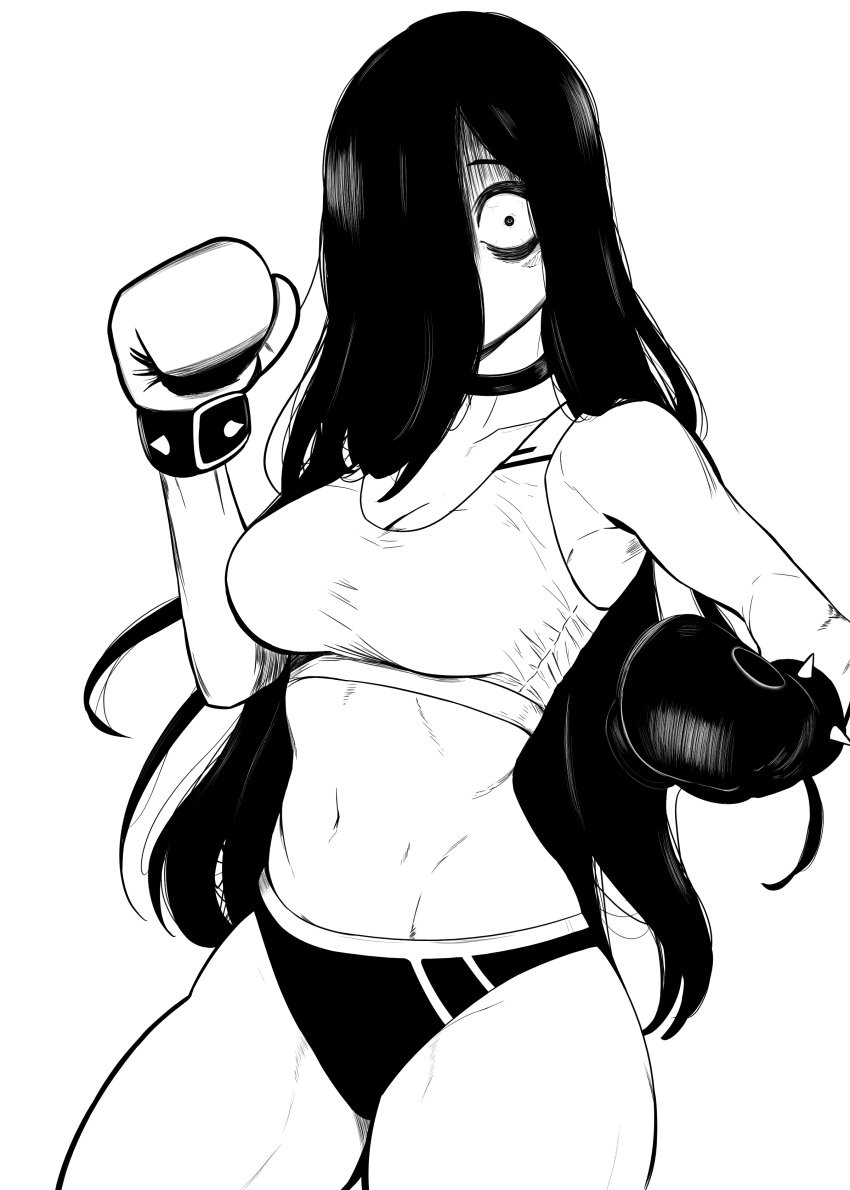 belly_button boxing_gloves gym_clothes hip_dips lughost midriff sadako_yamamura the_ring thick_thighs thighs