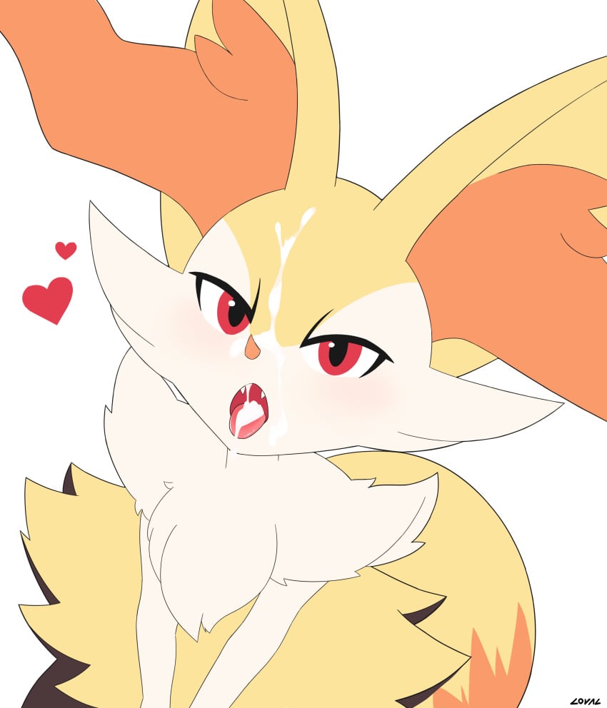 absurd_res ambiguous_focus ambiguous_gender anthro arm_tuft big_ears big_tail blush bodily_fluids braixen brown_body brown_fur brown_legs cum cum_in_mouth cum_inside cum_on_body cum_on_cheek cum_on_face cum_on_forehead cum_on_tongue cute_fangs digital_drawing_(artwork) digital_media_(artwork) dipstick_tail facial_tuft fangs fur game_freak generation_6_pokemon genital_fluids glistening glistening_eyes glistening_tongue heart_symbol hi_res high-angle_view inner_ear_fluff kemono looking_at_viewer loval male male/ambiguous markings nintendo open_mouth orange_body orange_fur orange_inner_ear_fluff orange_tail_tip pink_tongue pokemon pokemon_(species) red_eyes shoulder_tuft simple_background slim small_waist solo tail tail_markings tan_body tan_fur teeth thick_tail tongue tongue_out tuft white_sclera yellow_body yellow_ears yellow_fur yellow_inner_ear yellow_tail