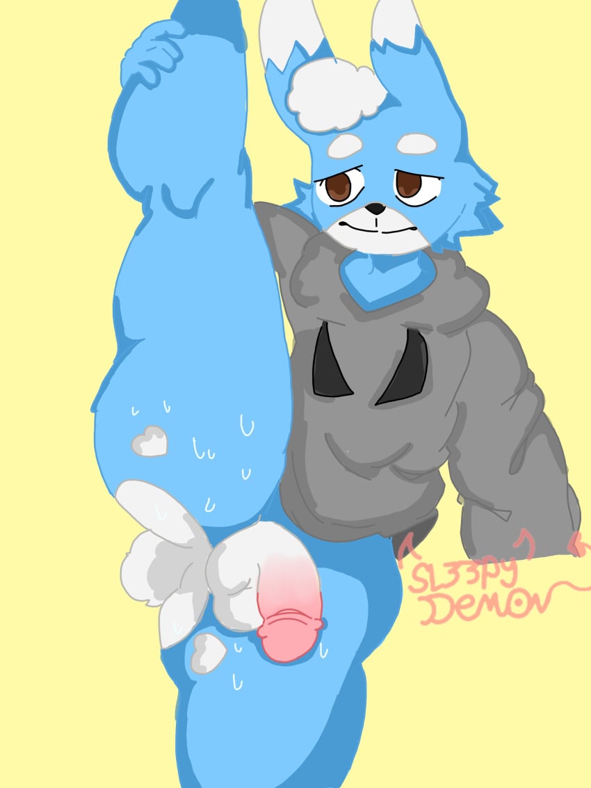 bunny_boy bunny_ears bunny_tail cock cock_out furry furry_ass furry_male furry_only hoodie leg_grab legs_up mark(sl33py_demon) original original_character partially_clothed penis penis_out raised_leg sl33py_demon soft_cock soft_penis sweat sweatdrop sweating sweaty