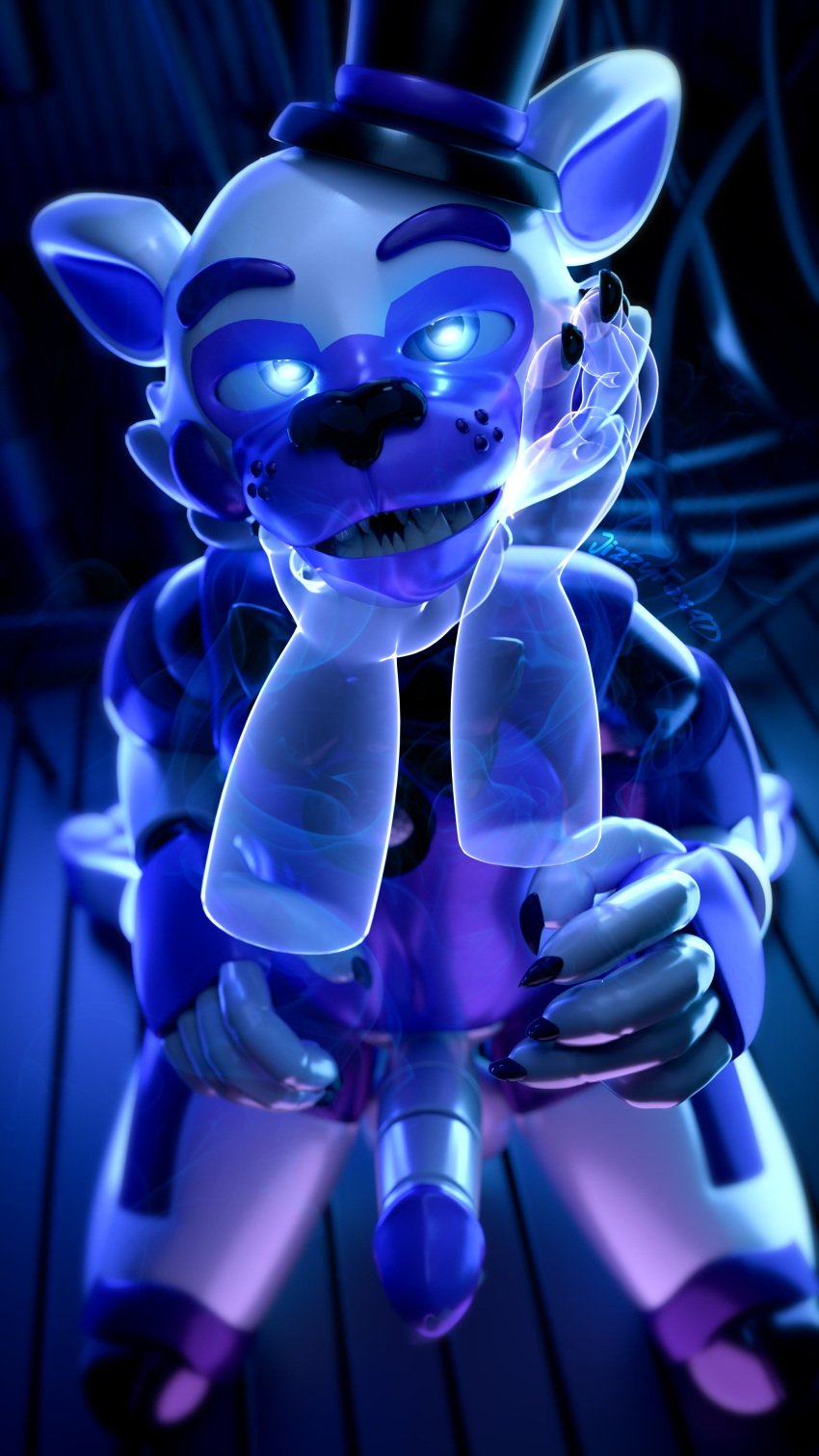 2024 3d_(artwork) 4k 9:16 absurd_res animatronic anthro balls bear big_penis blender_(artwork) bow_tie clothing digital_media_(artwork) erection five_nights_at_freddy's floating_hands funtime_freddy_(fnafsl) fur genitals hat headgear headwear hi_res humanoid_genitalia humanoid_penis jizzyfox machine male mammal nude penis robot robot_anthro scottgames sister_location solo top_hat ursine white_body white_fur