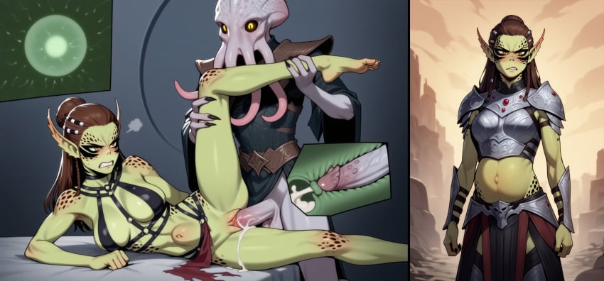 ai_generated angry baldur's_gate_3 before_and_after big_penis blk9201 blush clenched_teeth cross_section cum cum_in_pussy cum_in_uterus cum_inside dungeons_and_dragons exposed_pussy fertilization githyanki green-skinned_female impregnation interspecies interspecies_impregnation interspecies_pregnancy interspecies_sex lae'zel leg_up mind_flayer monster_cock on_side ovum penis pregnant sperm_cell sperm_meets_ovum stomach_bulge uterus vaginal_penetration vaginal_sex wizards_of_the_coast