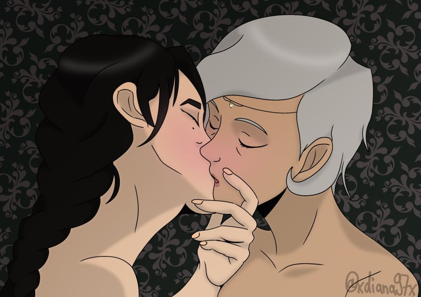 2girls avatar_legends forehead_necklace grey_hair kuvira lesbian_kiss milf nude_female older_woman_and_younger_girl suyin_bei_fong the_legend_of_korra xdiana97x yuri