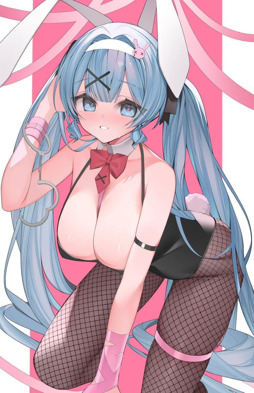 1girls big_breasts blue_eyes bunny_ears bunny_girl bunny_tail bunnysuit hatsune_miku long_hair rabbit rabbit_girl rabbit_hole_(deco*27/caststation) rabbit_hole_(vocaloid) thighs tights vocaloid