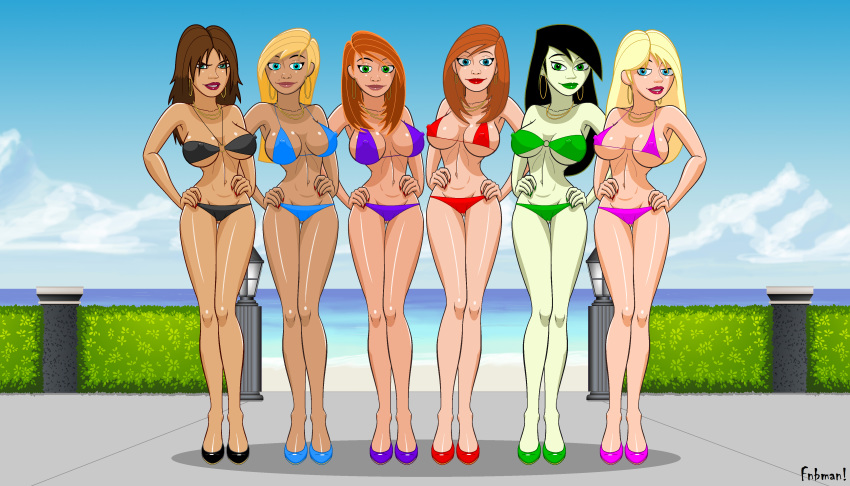 6+girls 6girls age_difference aged_up alternate_version_available ann_possible artist_name bare_shoulders beach beauty_mark big_breasts bikini bikini_bottom bikini_top black_hair blonde_hair blue_eyes bonnie_rockwaller brown_hair brown_skin busty cleavage curvy dark-skinned_female dark_skin daughter day detailed_background disney disney_channel ear_piercing earrings erect_nipple erect_nipples eyeliner female female_only fnbman front_view g-string green_eyes green_lipstick green_skin group hand_on_hip hands_on_hip hands_on_hips hourglass_figure human jessica_(kim_possible) kim_possible kimberly_ann_possible lipstick long_hair looking_at_viewer makeup mature micro_bikini midriff milf miss_go mole mother mother_and_daughter multiple_girls necklace nipple_bulge ocean open_mouth orange_hair outdoor outside piercing pink_lipstick pose posing purple_lipstick red_lipstick sand shadow shego shiny shiny_skin skimpy standing straight_hair string_bikini swimsuit take_your_pick teenage underboob vivian_porter voluptuous water wide_hips yellow_hair