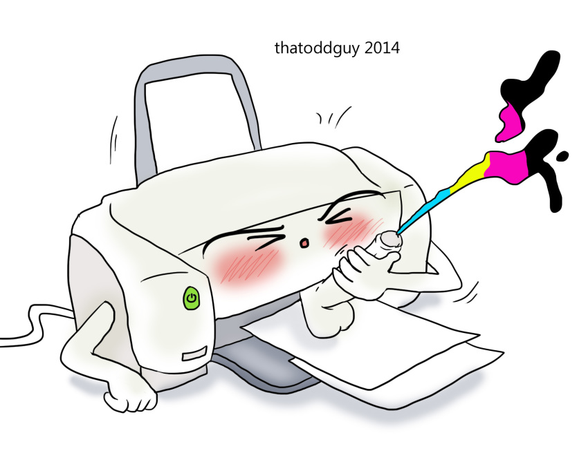 2014 appliance blush closed_eyes color cum cumming inanimate ink male male_only masturbation penis personification printer solo testicles thatoddguy what