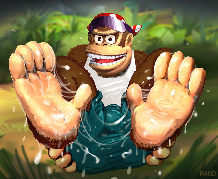 4_toes after_sex anthro ape bandana barefoot brown_fur bukkake clothing color cum cum_drip cum_everywhere cum_on_feet cum_string cumdrip donkey_kong_(series) donkey_kong_country eyewear feet foot_fetish foot_focus foreshortening forest funky_kong fur furry furry_only gay grass jungle kong looking_at_viewer male male_only messy monkey no_humans primate rand_(furry_artist) rareware shorts sitting smile soles solo spread_legs sunglasses toes tree yaoi