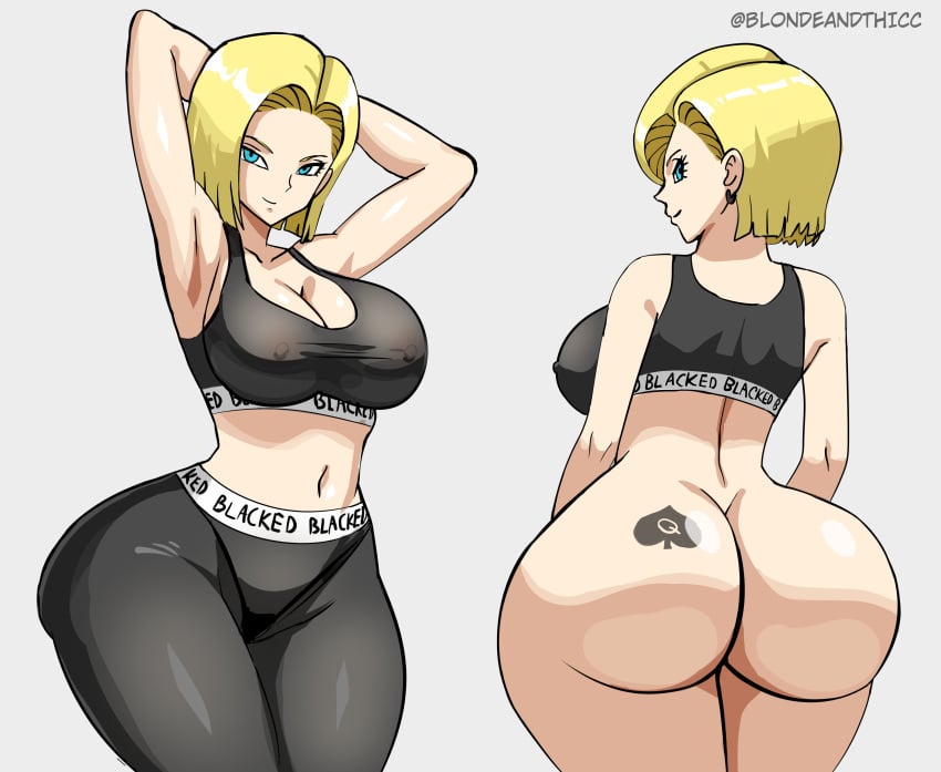 1girl 1girls android android_18 android_girl arms_behind_back arms_behind_head arms_up artist_name ass ass_tattoo back back_view backboob backsack belly_button big_ass big_butt black_earring black_earrings black_panties black_thong black_thong_panties blacked blacked_clothing blonde_hair blondeandthicc blue_eyes bottomless bottomless_female cleavage cuckold dat_ass dragon_ball dragon_ball_super dragon_ball_z earring earrings fat_ass grey_background gym hips huge_ass huge_butt interracial large_ass large_butt light-skinned_female light_skin netorare nipples nipples_visible_through_clothing ntr queen_of_spade_symbol queen_of_spade_tattoo queen_of_spades queen_of_spades_symbol queen_of_spades_tattoo revealing_clothes see-through see-through_bottom see-through_clothing see-through_pants sideboob smile smile_at_viewer smiling smiling_at_viewer spade spade_tattoo tattoo thick thick_ass thick_butt thick_legs thick_thighs wide_hips