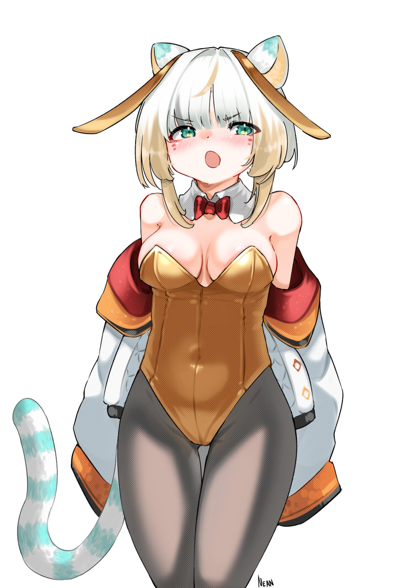 1girls 2d 2d_(artwork) alternate_costume animal_ears animal_tail artist_request blush bunnysuit eternals_(idol_corp) female female_focus female_only front_view green_eyes high_resolution highres idol_corp idol_es latam_virtual_youtuber light-skinned_female light_skin medium_breasts orange_hair short_hair simple_background slim_girl solo solo_female solo_focus standing taiga_toragami tiger_ears tiger_girl tiger_tail two_tone_hair virtual_youtuber vtuber vtuberfanart white_background white_hair young younger_female