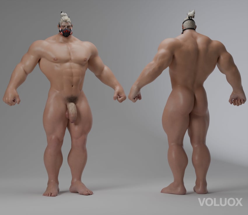 1boy ass back_view balls bara barazoku completely_naked completely_naked_male completely_nude completely_nude_male facemask front_view light-skinned_male light_skin male male_only mask masked masked_male mature mature_male muscular muscular_male naked naked_male nude nude_male old_man overwatch penis reinhardt solo solo_male voluox white_hair