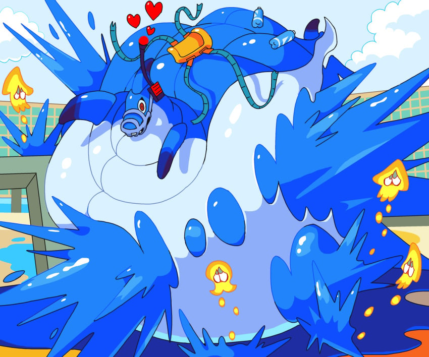 bodily_fluids bursting feral feral_only glistening_body heart_symbol inflation popping pukupukudragon reefslider splatoon tagme