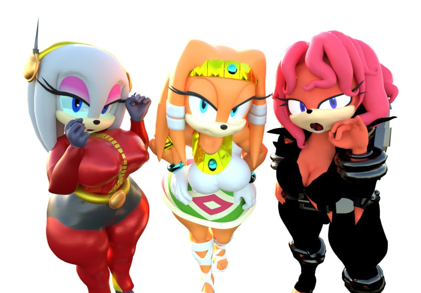 3d 3d_(artwork) 3d_model 3girls big_breasts blue_eyes breasts cleavage echidna gray_hair hand_on_hip jb5c25 jewelry kabalmystic large_breasts latex latex_suit lien-da mobian mobian_(species) mobian_echidna orange_hair red_hair seductive_look seductive_smile sega skirt sonic_(series) sonic_adventure sonic_the_hedgehog_(series) thick_thighs tikal_the_echidna tikal_the_echidna_(kabalmystic) zeta_the_echidna