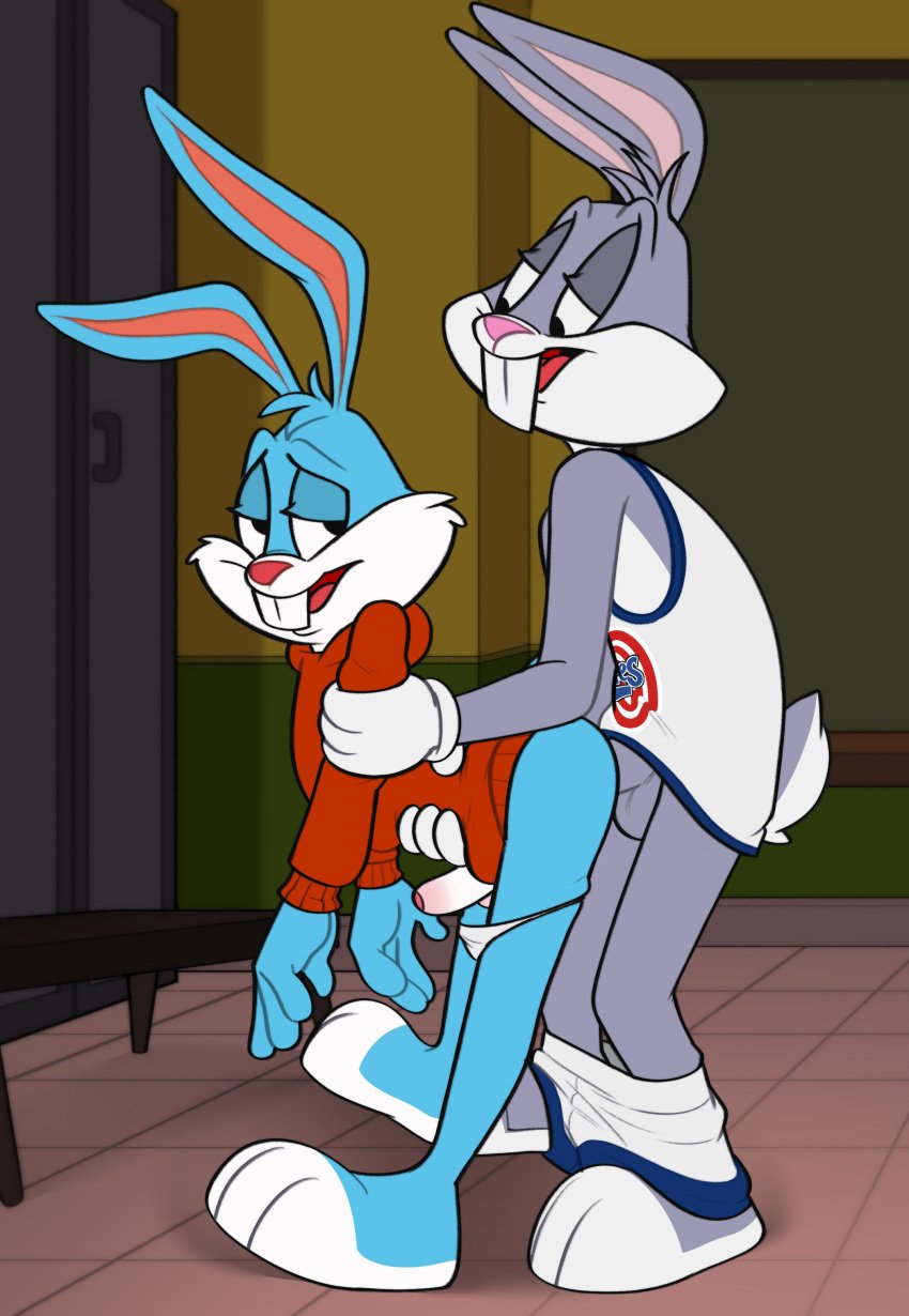 2024 absurd_res anal anal_sex anthro anthro_on_anthro anthro_penetrated anthro_penetrating anthro_penetrating_anthro ass balls basketball_jersey basketball_uniform blue_body blue_fur buckteeth bugs_bunny buster_bunny clothed clothing duo foreskin fur genitals grey_body grey_fur hairlessboyblunder hi_res hoodie lagomorph leporid looking_back looney_tunes male male/male male_penetrated male_penetrating male_penetrating_male mammal multicolored_body multicolored_fur open_mouth open_smile partially_clothed penetration penile penile_penetration penis penis_in_ass rabbit sex smile space_jam sportswear teeth tiny_toon_adventures tiny_toons_looniversity topwear two_tone_body two_tone_fur underwear underwear_down uniform warner_bros warner_brothers white_body white_fur