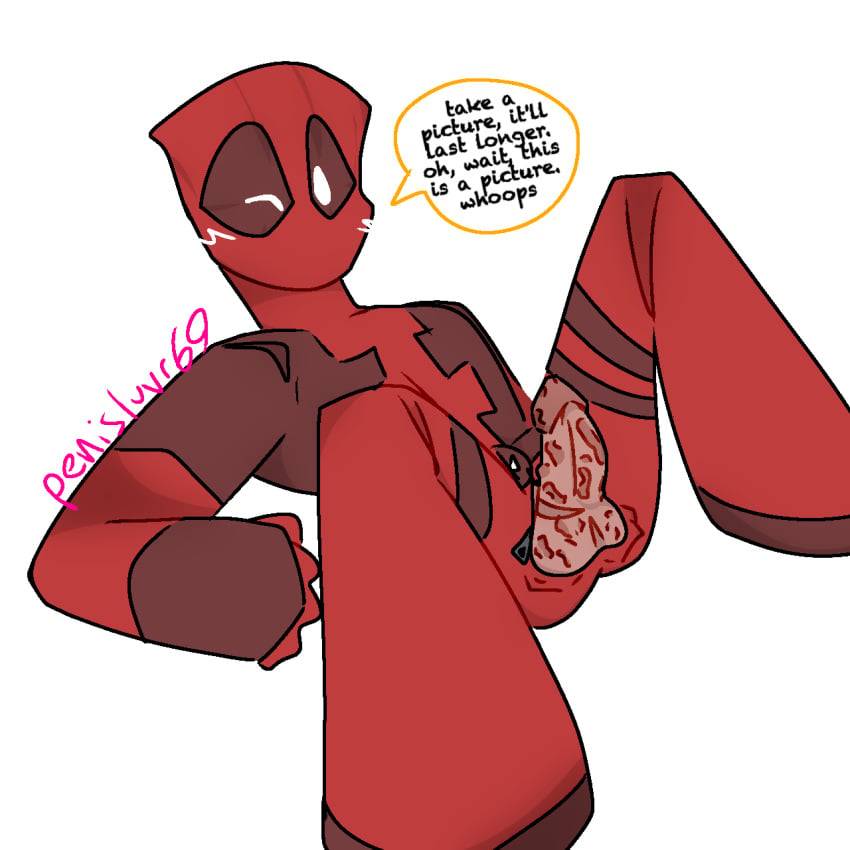 1boy deadpool dialogue marvel marvel_comics mutated_penis penis penisluvr69 self_upload solo solo_male text_bubble toony wade_wilson watermark