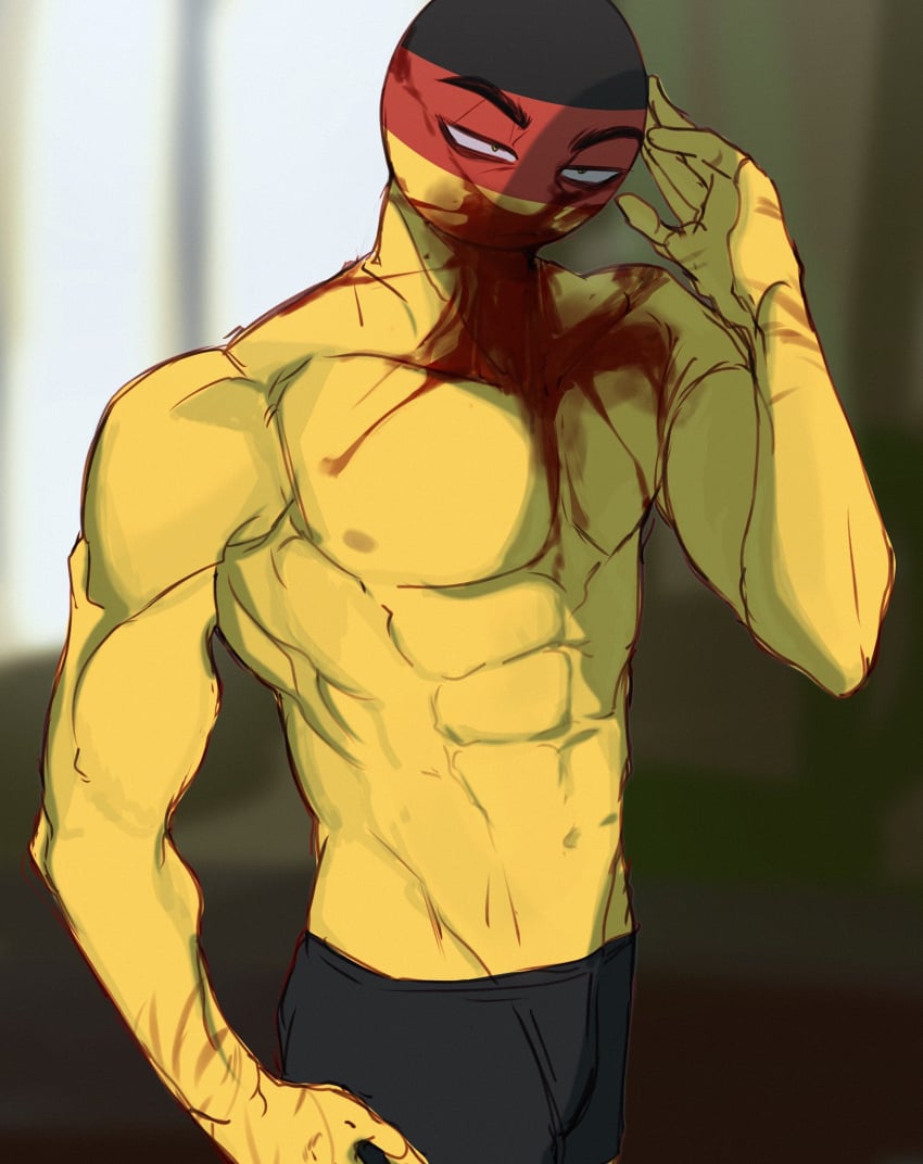 blood countryhumans dafriix germany_(countryhumans) muscular underwear_only