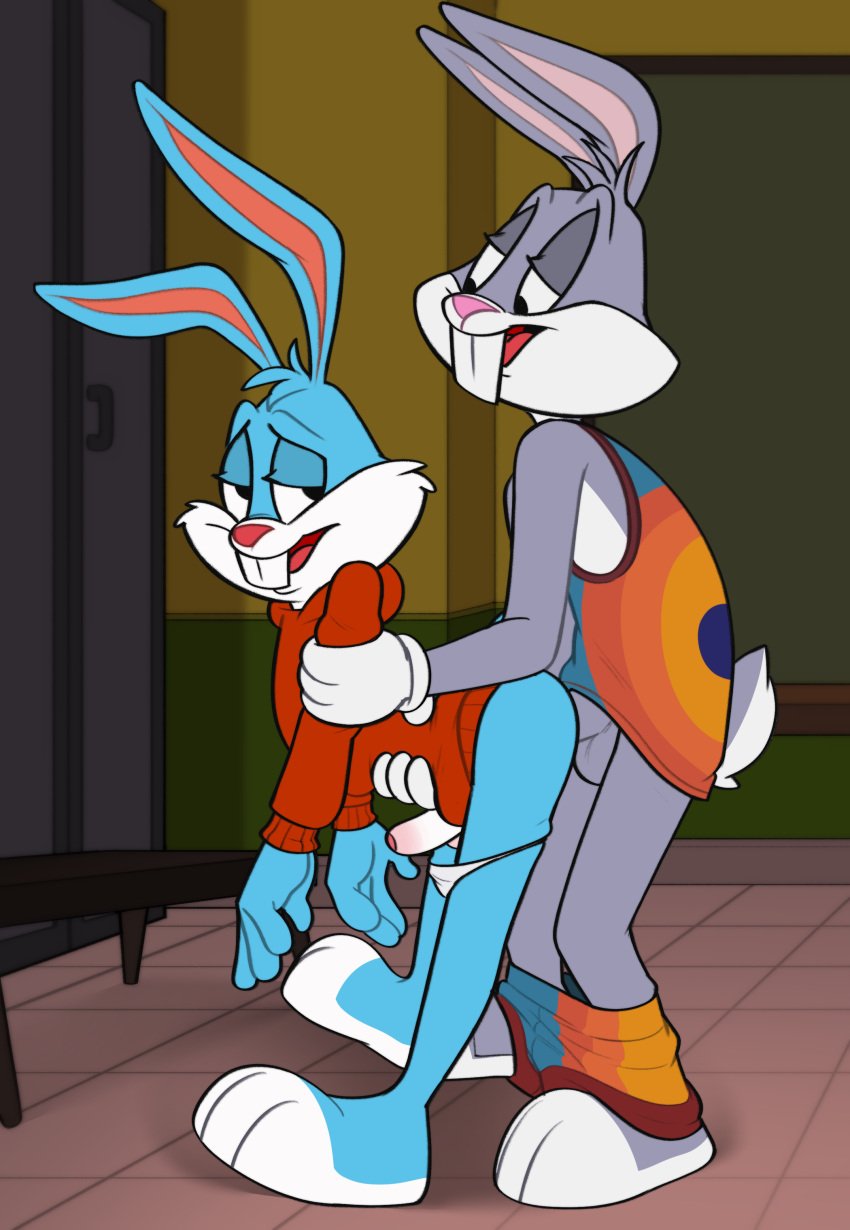 2024 absurd_res anal anal_sex anthro anthro_on_anthro anthro_penetrated anthro_penetrating anthro_penetrating_anthro ass balls basketball_jersey basketball_uniform blue_body blue_fur buckteeth bugs_bunny buster_bunny clothed clothing duo foreskin fur genitals grey_body grey_fur hairlessboyblunder hi_res hoodie lagomorph leporid looking_back looney_tunes male male/male male_penetrated male_penetrating male_penetrating_male mammal multicolored_body multicolored_fur open_mouth open_smile partially_clothed penetration penile penile_penetration penis penis_in_ass rabbit sex smile space_jam space_jam:_a_new_legacy sportswear teeth tiny_toon_adventures tiny_toons_looniversity topwear two_tone_body two_tone_fur underwear underwear_down uniform warner_bros warner_brothers white_body white_fur