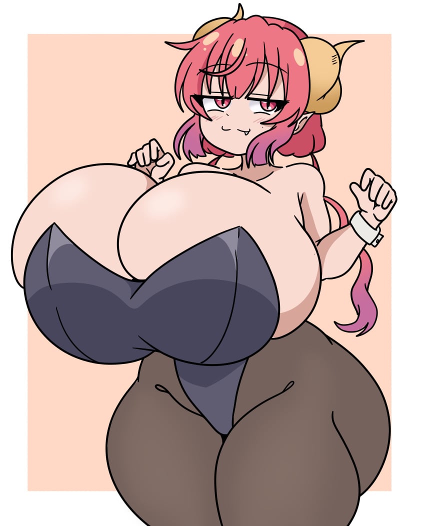 big_ass big_breasts big_hips big_thighs bimbo breasts bunnysuit curled_horns curvy_figure dragon_girl dragon_horns gigantic_breasts huge_breasts ilulu ilulu_(dragon_maid) ilulu_(maidragon) inakotho kobayashi-san_chi_no_maidragon large_breasts miss_kobayashi's_dragon_maid pink_hair short_stack shortstack