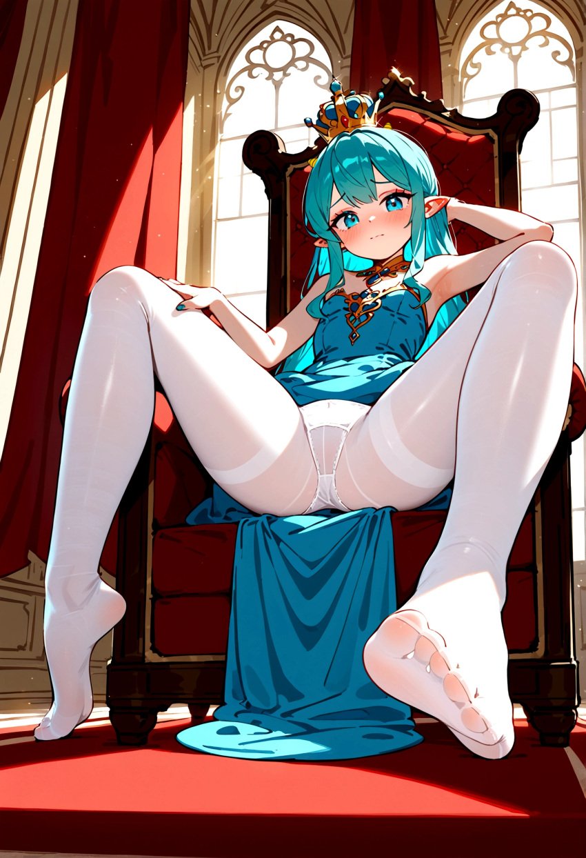 ai_generated crown foot_fetish foot_focus generated_by_nanek horns lum oni_female pointy_ears seaart.ai sitting throne urusei_yatsura white_stockings