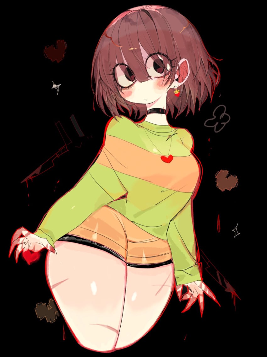 blood bloody_hands chara chara_(undertale) looking_at_viewer staring_at_viewer tagme thighs undertale undertale_(series) usa37107692