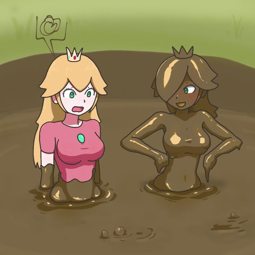 2girls breasts completely_covered_in_mud covered_in_mud dirty dirty_girl female female_only mario_(series) mario_kart mario_kart_world mckmyutoro mud muddy nintendo princess_peach princess_rosalina super_mario_galaxy tagme