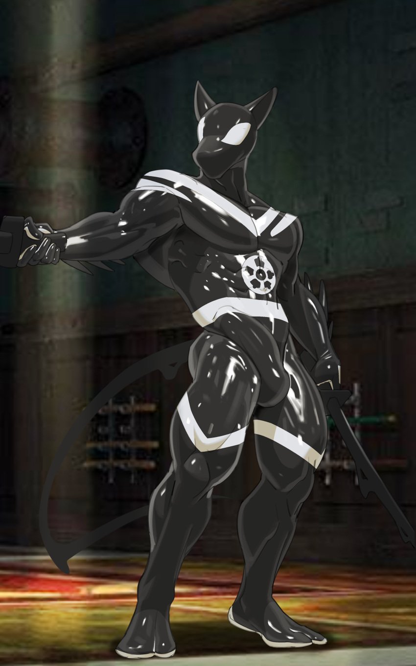 5_fingers abs absurd_res anthro biceps black_body blurred_background bodysuit broad_shoulders bulge calf_muscles clothing cxcxxcxxxx depth_of_field detailed detailed_bulge digital_media_(artwork) digitigrade dual_wielding erection erection_under_clothing fingers floor forearm_muscles g00da genital_outline glistening glistening_body glistening_clothing hi_res holding_melee_weapon holding_object holding_sword holding_weapon inside latex latex_bodysuit latex_clothing latex_skinsuit latex_suit light light_beam long_tail low-angle_view male mammal markings master_splinter melee_weapon murid murine muscular muscular_anthro muscular_male paws pecs penis_outline quads rat rodent rug serratus shaded skinsuit solo spikes standing sword sword_rack symbiote symbiote_host tail teenage_mutant_ninja_turtles tight_clothing weapon white_eyes white_markings wood wood_floor
