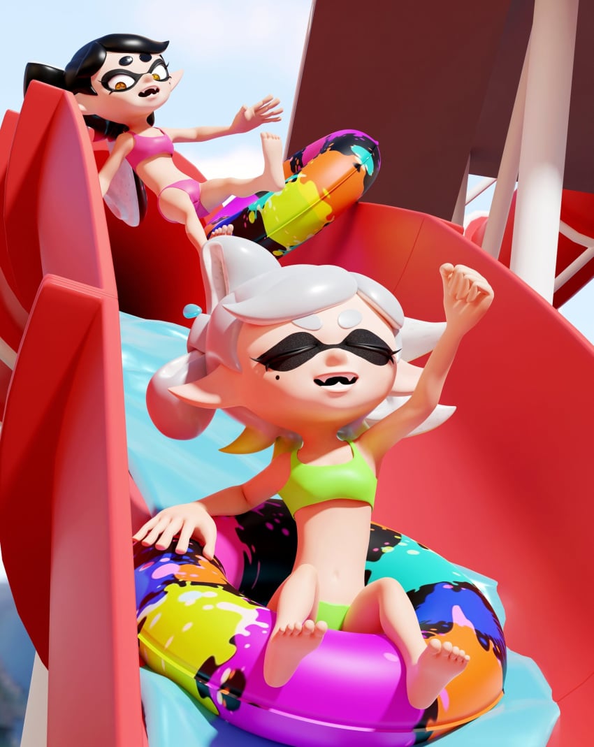 2girls 3d blender_(software) callie_(splatoon) female inkbennie marie_(splatoon) nintendo splatoon