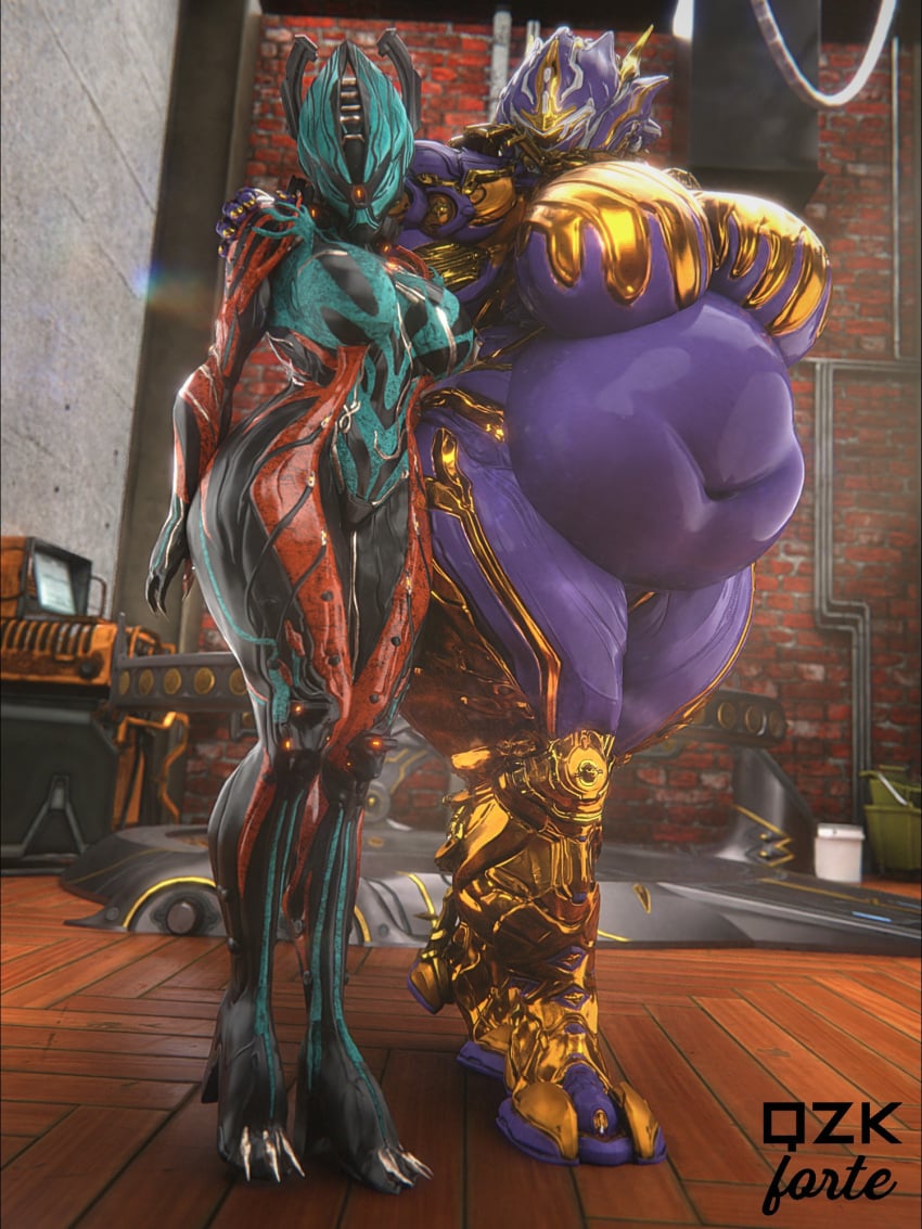 bbw big_breasts breasts cleavage female hildryn_(warframe) huge_breasts overweight qzk_forte thick_thighs valkyr_(warframe) warframe wide_hips