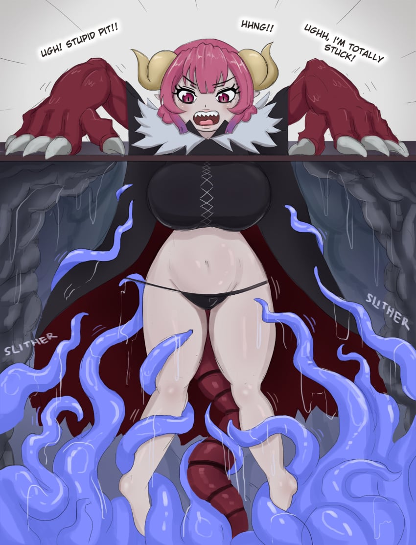 big_breasts breasts cave dragon_girl dragon_horns dragon_tail dubious_consent furcifur horns huge_breasts ilulu_(dragon_maid) kankaku_shadan kobayashi-san_chi_no_maidragon miss_kobayashi&#039;s_dragon_maid naked naked_female pussy pussy_ejaculation slimy stuck stuck_in_floor sweat tentacle tentacle_pit tentacle_rape tentacle_sex unawareacles wide_hips
