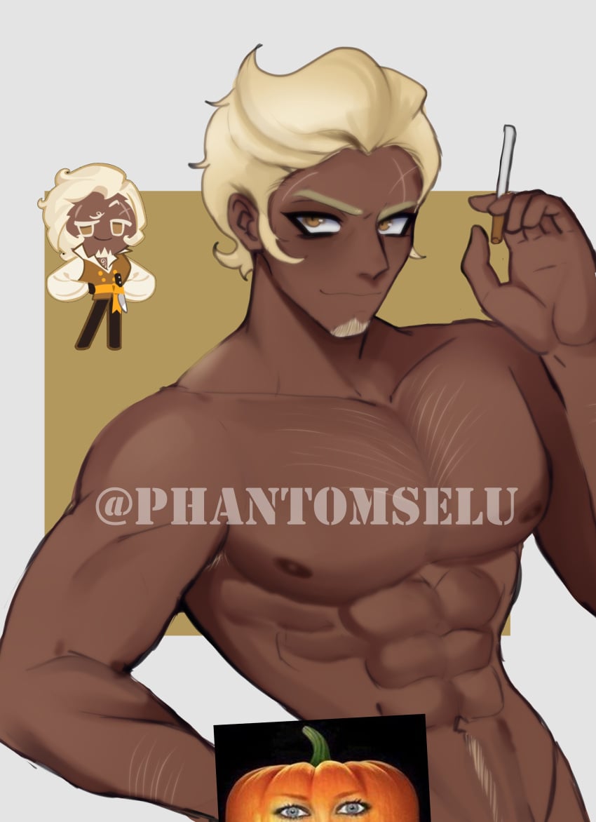 2024 cookie_run cursed_image dilf human_artist muscular_male no_ai open_eyes phantomselu royal_margarine_cookie smoking smug solo solo_male tan_skin wip