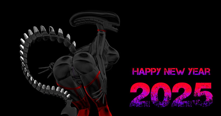 2025 absurd_res alien alien_(franchise) anthro anus ass athletic athletic_female breasts choker clothing female genitals hi_res holidays jewelry legwear necklace new_year new_year_2025 nipples presenting presenting_anus presenting_hindquarters presenting_pussy pussy seductive setayad smile solo tail tights xenomorph