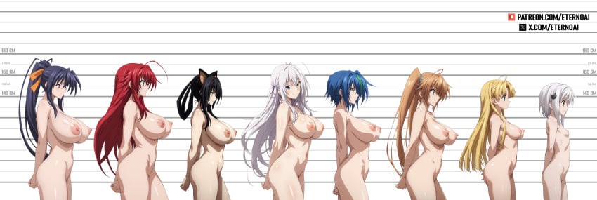 8girls ai_generated akeno_himejima asia_argento big_ass big_breasts breast_chart eternoai koneko_toujou kuroka_(high_school_dxd) nipples nude rias_gremory rossweisse shidou_irina take_your_pick xenovia_quarta