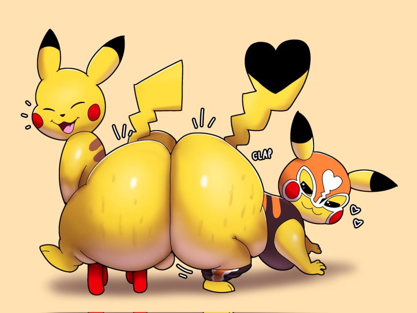 1boy 1girls ^_^ all_fours ass_to_ass balls big_ass clapping_ass crowthemadcat crowundeadcat fat_ass looking_back pikachu pikachu_libre pokemon pokemon_(species) shaking shaking_ass shaking_butt simple_background sitting sitting_on_chair smiling sweating sweaty_ass sweaty_butt thedeathcrow05 wobbling_ass