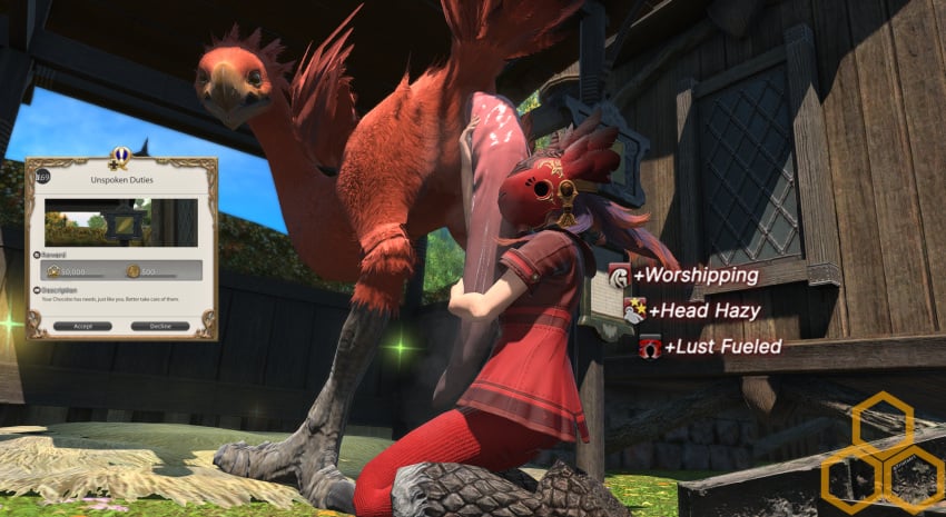 artist_upload chocobo debuff final_fantasy_xiv fully_clothed gameplay_mechanics hud hugging_penis large_penis penis size_difference steam triata_art viera zoophilia