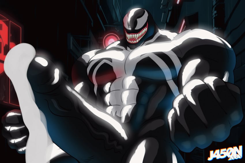 animated anthro barazoku bodily_fluids bulk cum cumshot ejaculation genital_fluids hi_res hyper j450n2080 male marvel muscular solo spider-man_(series) symbiote venom_(marvel)