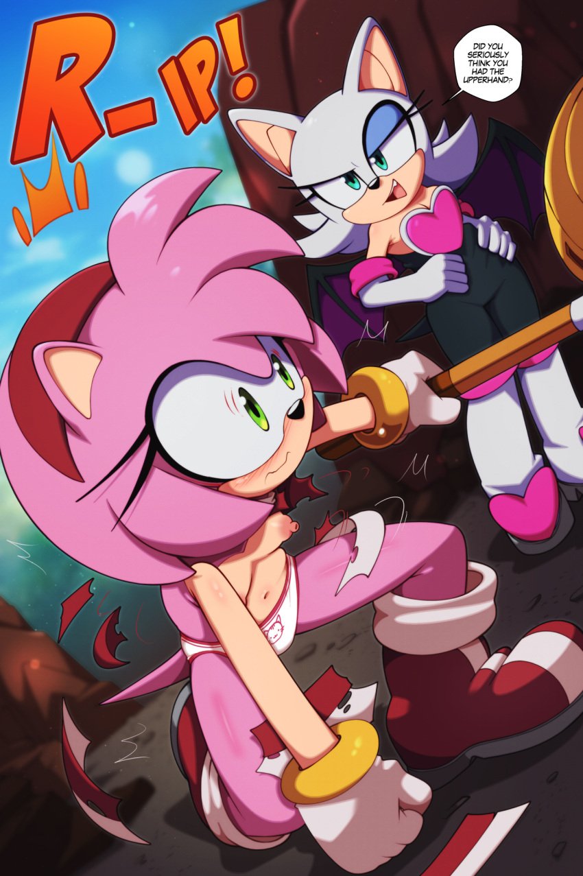 amy_rose clothed clothing duo embarrassed euf-dreamer female hammer hi_res panties print_clothing print_panties print_underwear rouge_the_bat sega sonic_(series) sonic_the_hedgehog_(series) surprise tools topless torn_clothing underwear wardrobe_malfunction