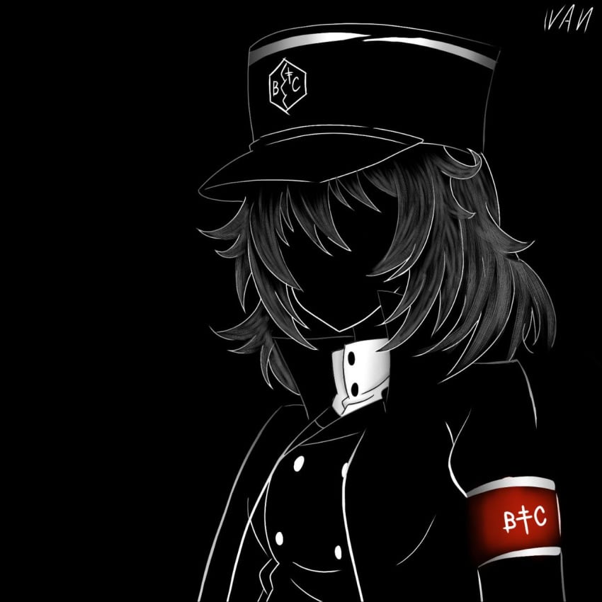 andou_(girls_und_panzer) armband black_background black_outfit faceless girls_und_panzer hat highres military_uniform noir non-web_source not_porn peaked_cap